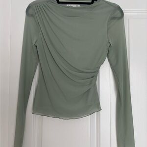 Elodie Sage Green Mesh Draped Blouse